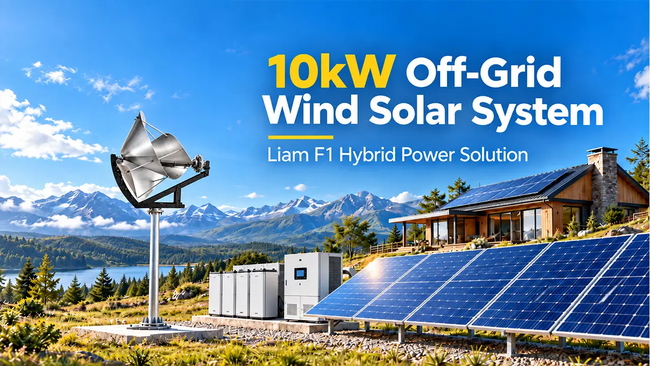 10kW off-grid wind solar system with Liam F1 wind turbine and solar panels